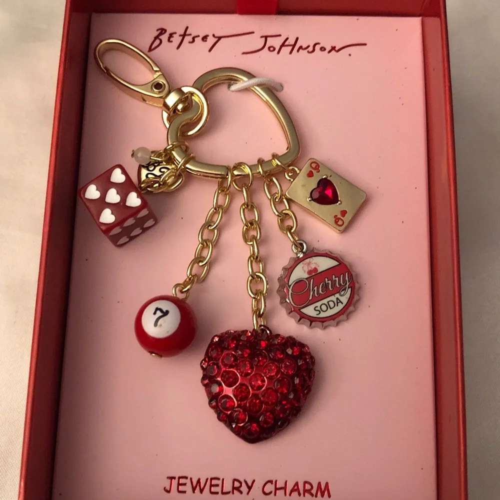 Betsey Johnson Red and Gold Charm Keychain